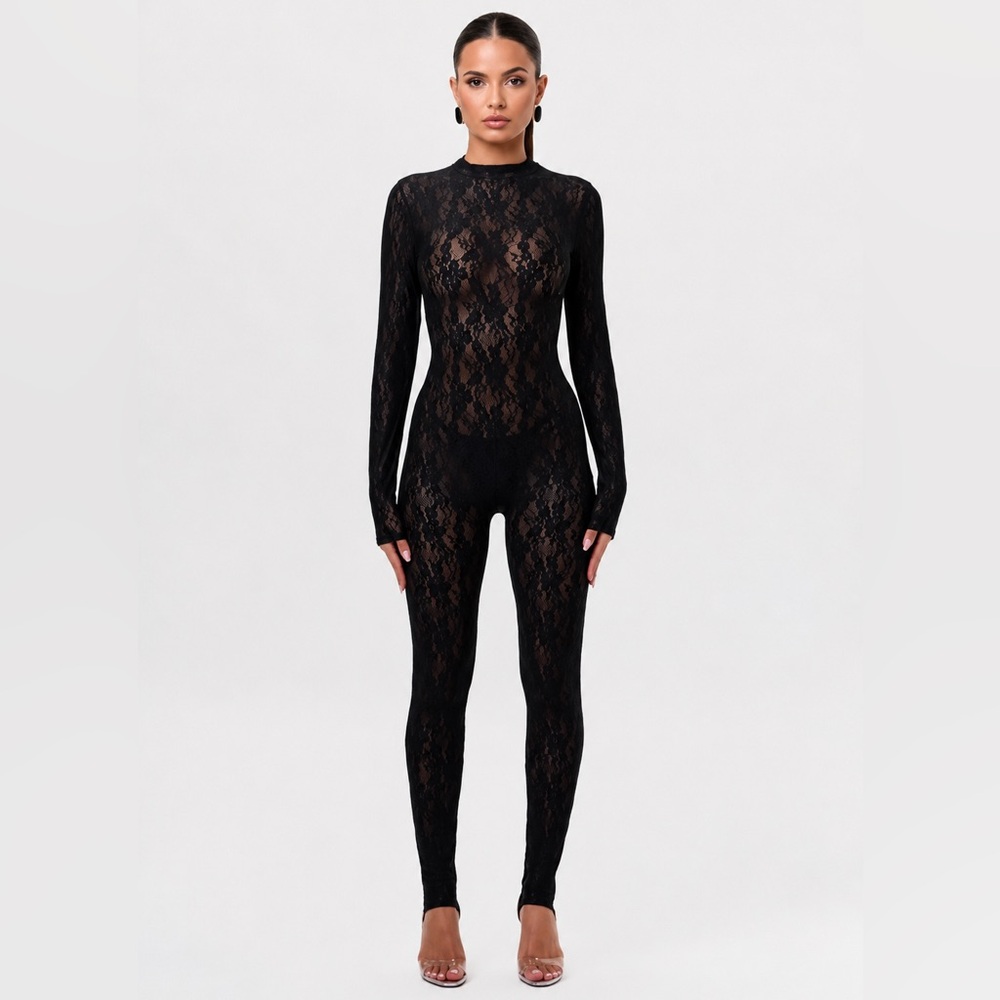 Naked Wardrobe Stretch Lace Stirrup Jumpsuit